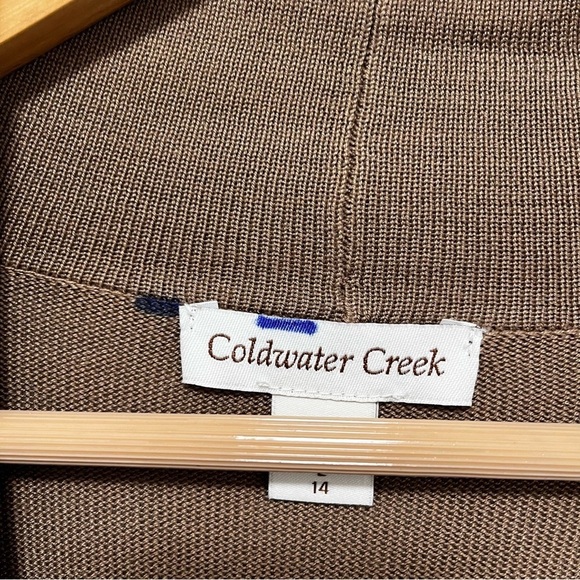 COLDWATER CREEK Silk Blend Long Line Open Cardigan In Mocha Size Large - Picture 7 of 7